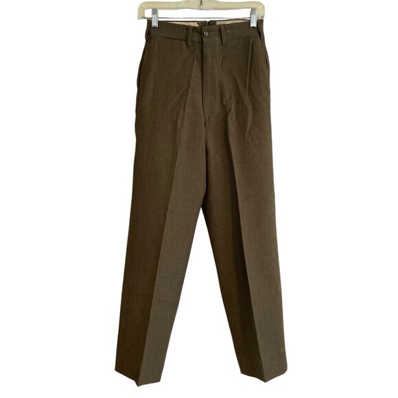 Vintage US Army 50s Olive Drab Green Button Fly High Waist Wide Leg Pants 25x27 - Picture 1 of 16